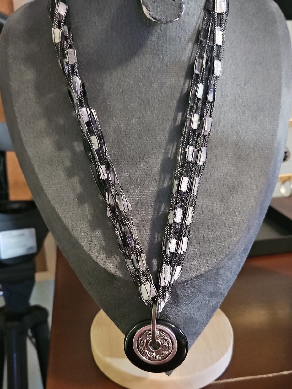 Black and Silver Pendant Necklace - Women Jewelry